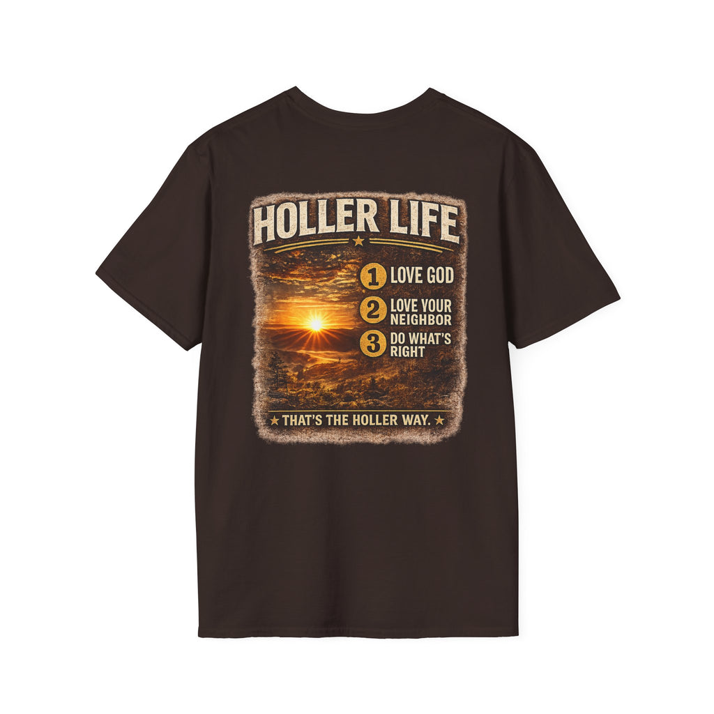 Holler Life T-Shirt scenic Sunset Faith Graphic Tee ( Love God- Love your neighbor