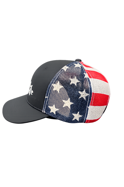 Black Embroidered Flag Cap